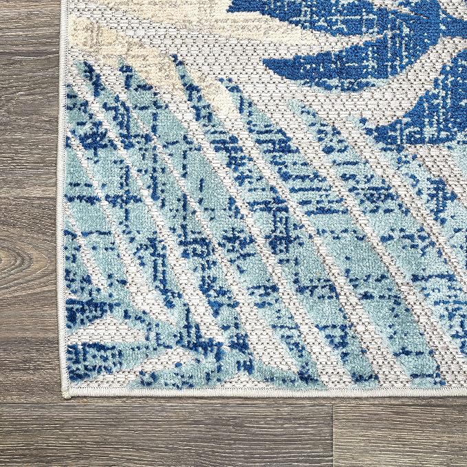 JONATHAN Y Tropics Palm Leaves Indoor Outdoor Runner Rug 2X8 Gray/Blue | Ships Rolled, Durable Flat Weave, Lays Flat for Backyard, Patio, Porch, Easy-Cleaning, High Traffic,Pet-Friendly,Non-Shedding