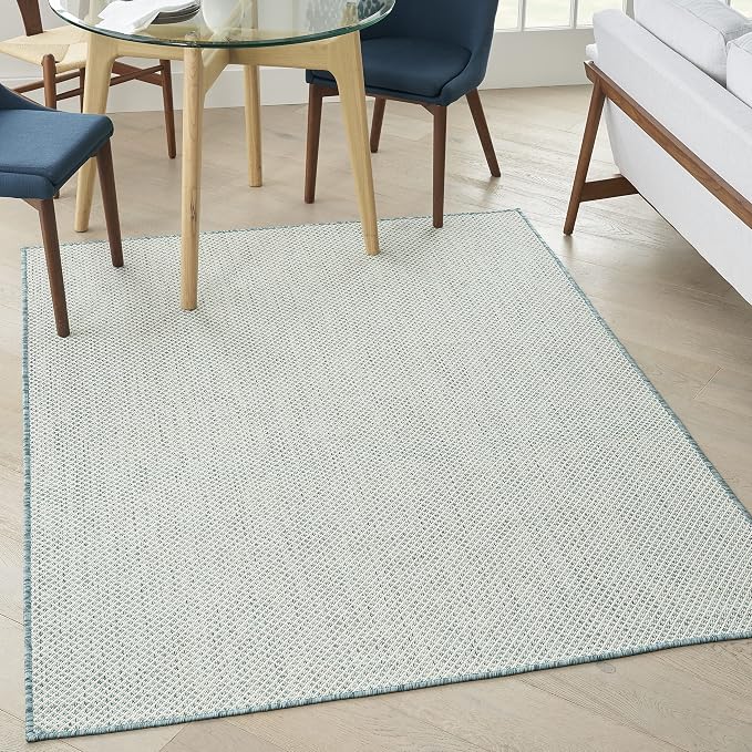 Nourison Home Courtyard Ivory Aqua 6' x 9' Area Rug - Easy Clean, Non Shedding, Bed Room, Living Room, Dining Room, Kitchen (6' x 9')
