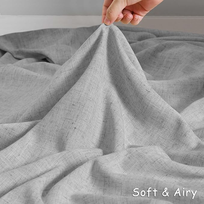 Gray Curtains 102 Inches Long 2 Panels Flax Drapes Semi Sheer Living Room Curtain Boho Farmhouse Natural Light Filtering Pale Grey Dove Slate Curtains for Patio Door Bedroom 102 Inch Length Grommet