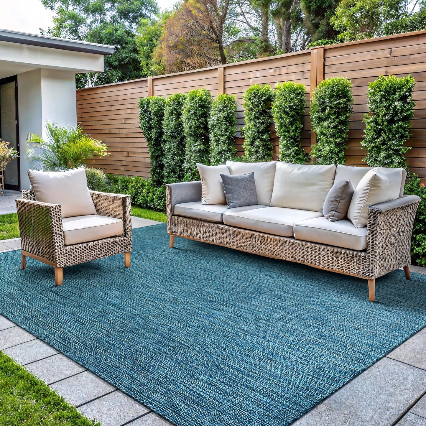 CAMILSON Outdoor Rug 6x9 Modern Area Rugs for Indoor and Outdoor Patios and Porches - Waterproof, Washable, Non-Shedding, Easy-to-Clean Outside Carpet (6 x 9, Solid - Aqua)