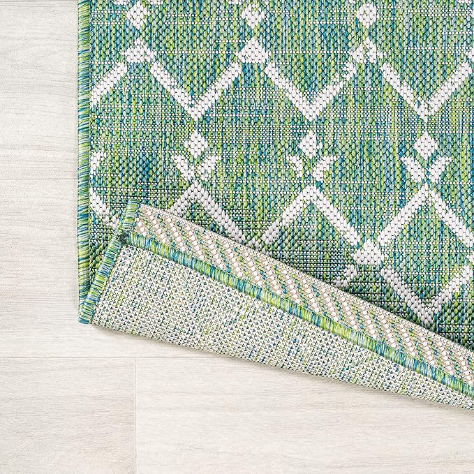 JONATHAN Y Moroccan Geometric Indoor Outdoor Area Rug 8X10 Green/Cream, Ourika Textured Weave for Backyard, Patio, Porch, Easy-Cleaning, High Traffic, Pet-Friendly, Non-Shedding (SMB108L-8)