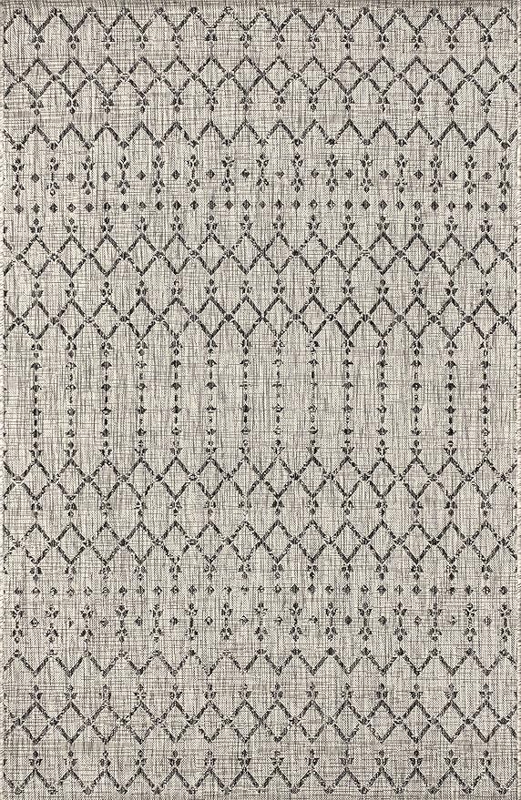 JONATHAN Y Moroccan Geometric Indoor Outdoor Area Rug 4X6 Light Gray/Black, Ourika Textured Weave for Backyard, Patio, Porch, Easy-Cleaning, High Traffic, Pet-Friendly, Non-Shedding (SMB108E-4)