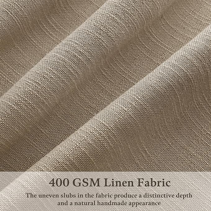 Pleated Thick Linen Curtains 96 Inches Length 2 Panels Camel Tan Semi-Sheer Privacy Back Tab Memory Training Drapes for Living Room Bedroom Grey Beige Light Filtering Flax Linen Window Curtain 50W