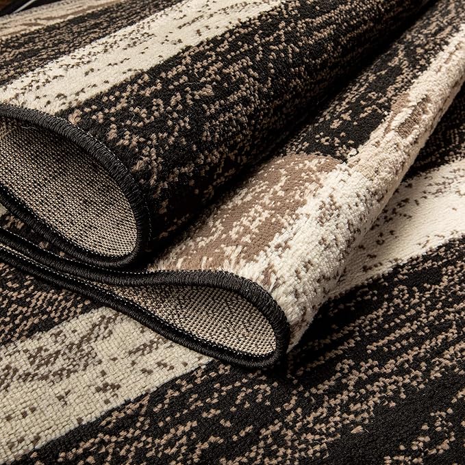 Superior Indoor Runner Rug, Jute Backed, Modern Geometric Patchwork Floor Decor for Bedroom, Office, Living Room, Entryway, Hardwood Floors, Rockwood Collection, 2' 7" x 8', Chocolate