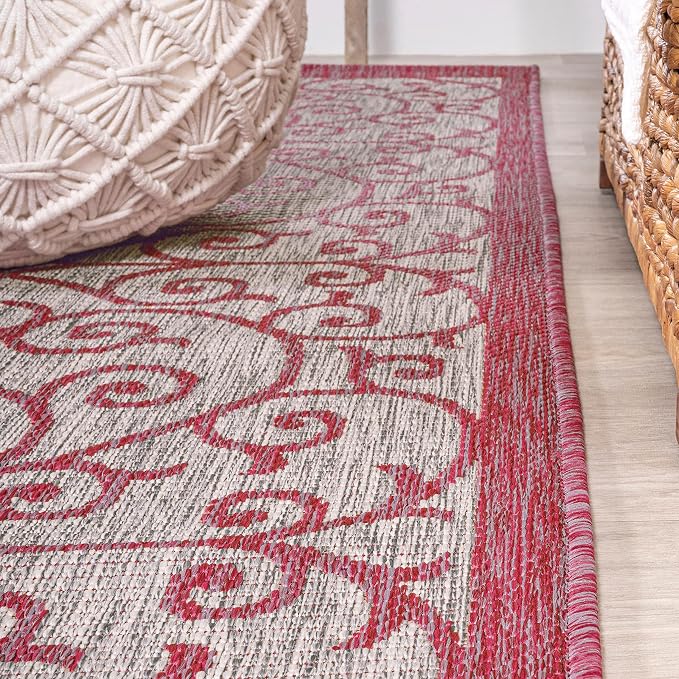 JONATHAN Y Vintage Filigree Indoor Outdoor Area Rug 3X5 Light Gray/Fuchsia, Madrid Textured Weave for Backyard, Patio, Porch, Easy-Cleaning, High Traffic, Pet-Friendly, Non-Shedding (SMB107I-3)