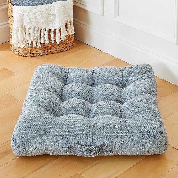 Sorra Home Indoor Tufted Floor Pillow, 24 in x 24 in x 5 in Square w/Handle, Monument