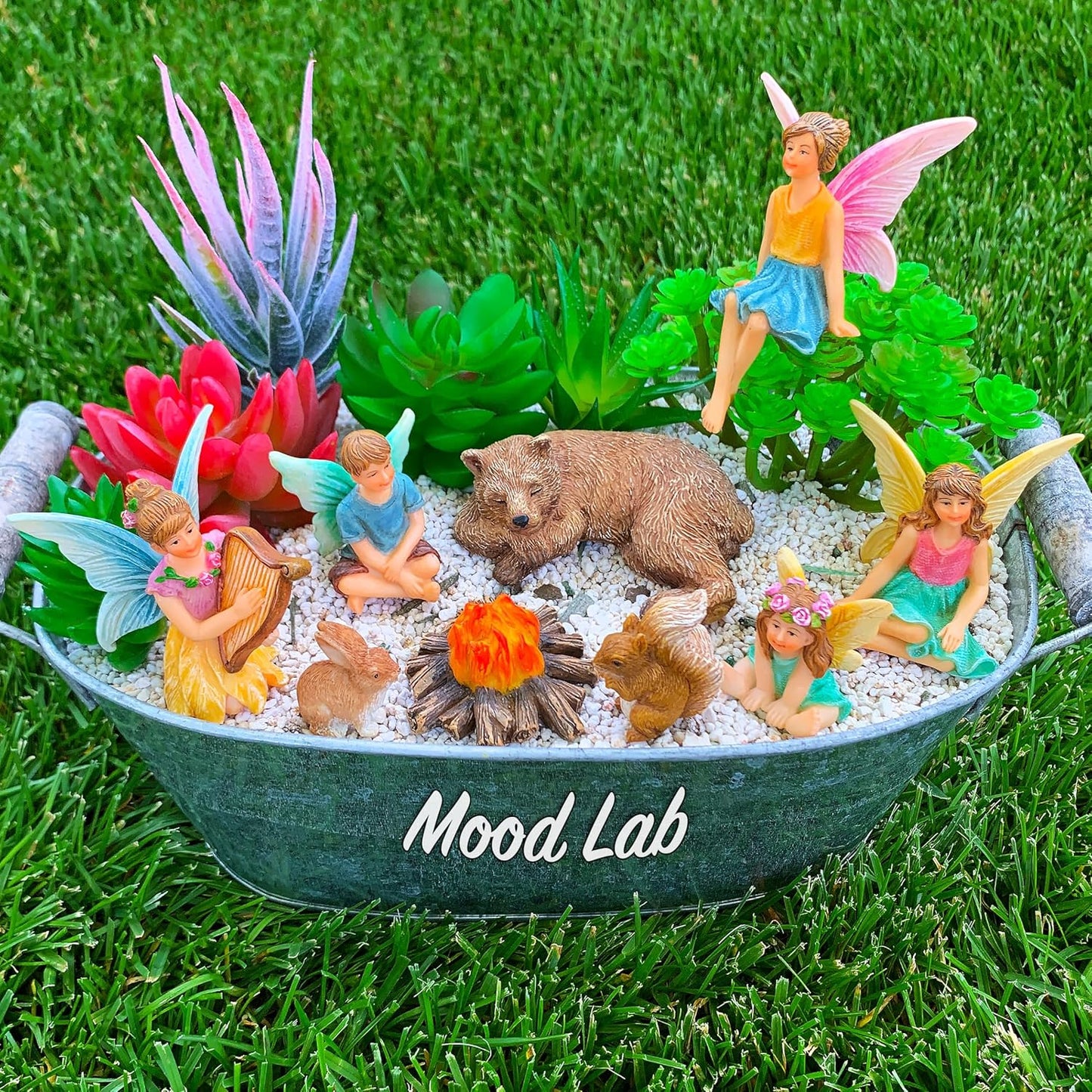 Mood Lab Fairy Garden - Miniature Fairies Figurines Accessories - Camping Kit of 9 pcs - Set for Outdoor or House Decor