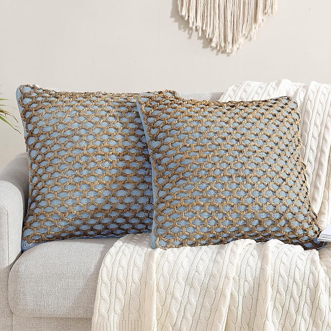 Boho Living 18x18 Light Blue Throw Pillow Covers Pillow Insert not Included - Boho Pillow Covers Only, Pack of 2