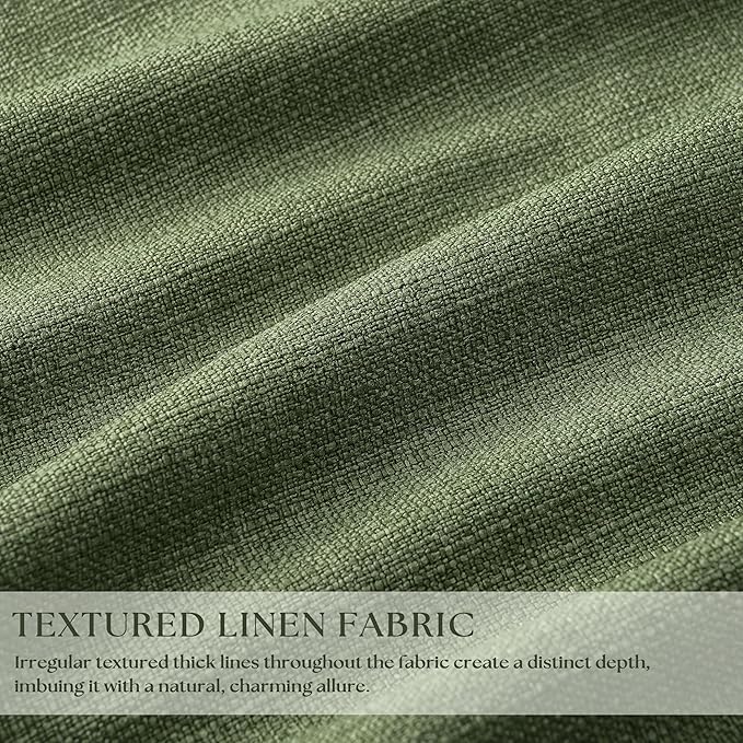 Thick Linen Olive Green Blackout Curtains 90 Inches Long for Living Room Bedroom 100% Black Out Pinch Pleated Drapes Double Layer Room Darkening Light Blocking Thermal Insulated 90 Inch Curtain Loden