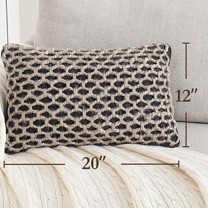 Boho Living Jada Premium Woven Design, Decorative Throw, Living Room Décor, (1) 12" x 20" Pillow Cover, Black