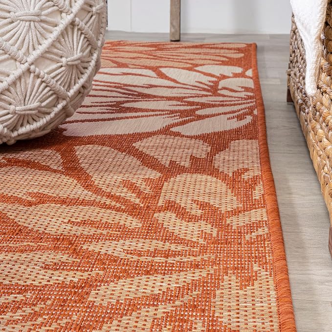 JONATHAN Y Floral Textured Weave Indoor Outdoor Area Rug 3X5 Orange/Cream, Zinnia Modern for Backyard, Patio, Porch, Easy-Cleaning, High Traffic, Pet-Friendly, Non-Shedding (SMB110E-3)