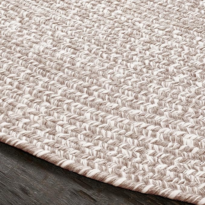 Superior Indoor/Outdoor Area Rug, Dual-Tone Reversible Braided Floor Decor for Patio, Front Porch, Entryway, Living Room, Office, Nursery, Artistic Home, 8' x 10', Latte-White