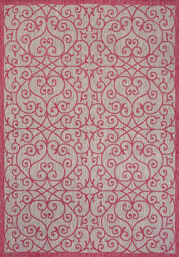 JONATHAN Y Vintage Filigree Indoor Outdoor Area Rug 8X10 Light Gray/Fuchsia, Madrid Textured Weave for Backyard, Patio, Porch, Easy-Cleaning, High Traffic, Pet-Friendly, Non-Shedding (SMB107I-8)
