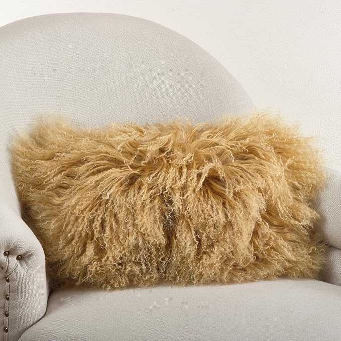 SARO LIFESTYLE Mongolian Lamb Fur Poly Filled Throw Pillow