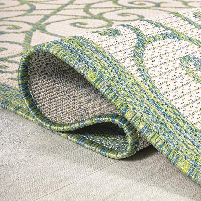 JONATHAN Y Vintage Filigree Indoor Outdoor Area Rug 4X6 Cream/Green, Madrid Textured Weave for Backyard, Patio, Porch, Easy-Cleaning, High Traffic, Pet-Friendly, Non-Shedding (SMB107J-4)