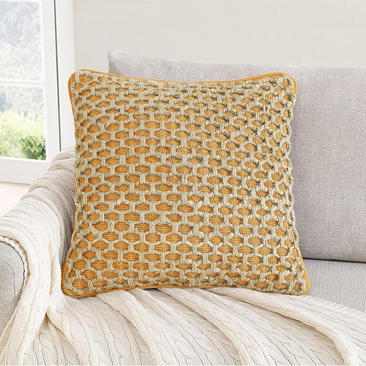 Boho Living Jada Premium Woven Design, Decorative Throw, Living Room Décor, (1) 20" x 20" Pillow Cover with Insert, Mustard Yellow
