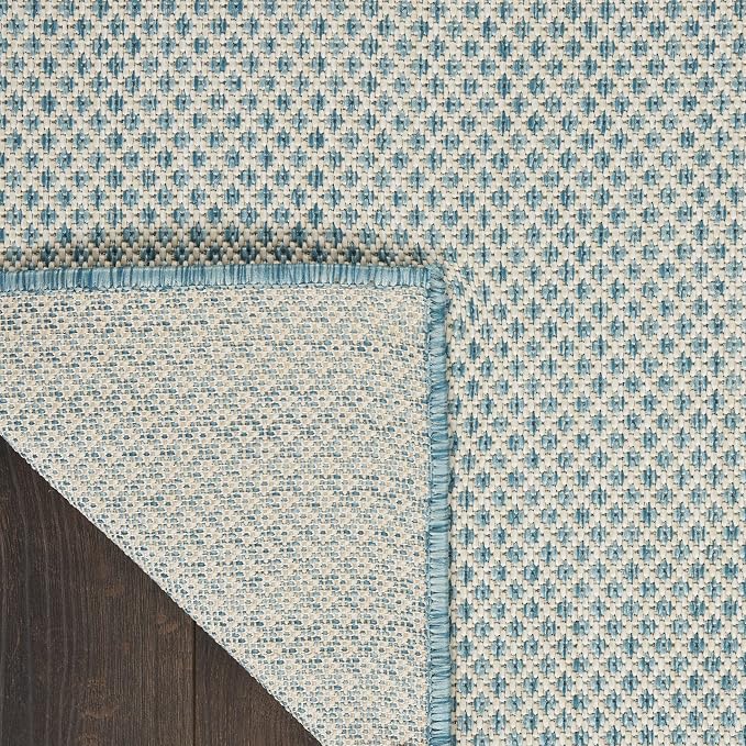 Nourison Home Courtyard Ivory Aqua 7' x 10' Area Rug - Easy Clean, Non Shedding, Bed Room, Living Room, Dining Room, Kitchen (7' x 10')
