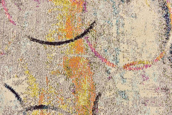 Unique Loom Chromatic Collection Modern Rustic & Vibrant Abstract Area Rug For Any Home Décor (2' 7 x 10' 0 Runner, Beige/ Blue)