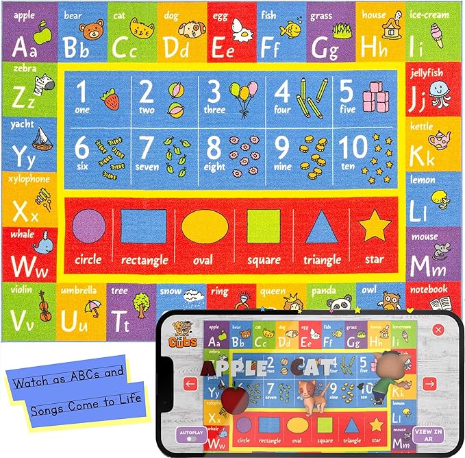 KC Cubs: Educational Rug: ABC Alphabet, Numbers & Shapes - 3x5' Playmat - Interactive Play, Activity Area Carpet, Bedroom-Classroom, Baby-Toddler-Kids