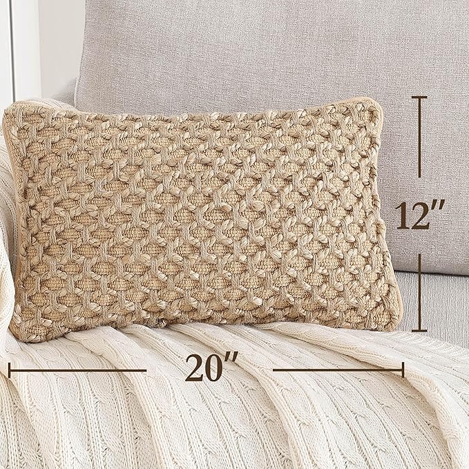 Boho Living 12x20 Beige Throw Pillow Covers Pillow insert not included - (1) Boho Pillow Cover