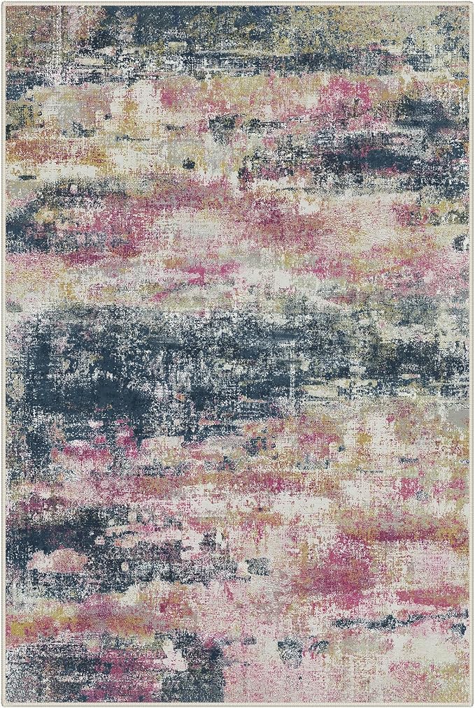 BEIMO Area Rugs 6x9 for Living Room Bedroom, Modern Abstract Machine Washable Rug, Large Soft Low Pile Floor Carpet with Non Slip Backing for Dining Room, Navy/Pink