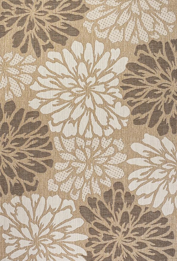 JONATHAN Y Floral Textured Weave Indoor Outdoor Area Rug 3X5 Brown/Cream, Zinnia Modern for Backyard, Patio, Porch, Easy-Cleaning, High Traffic, Pet-Friendly, Non-Shedding (SMB110I-3)