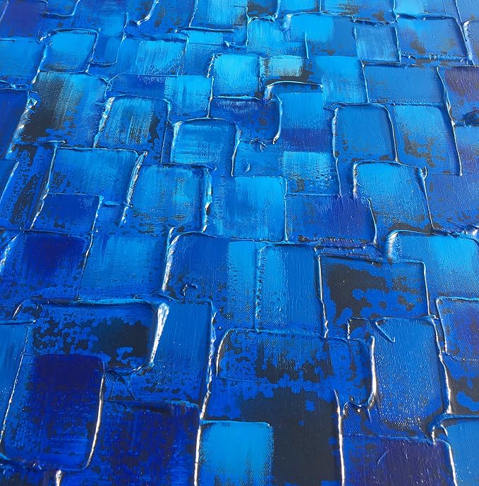 MyArton Large Abstract Dark Blue Square Wall Art Hand Painted Textured Oil Painting on Canvas Ready To Hang 60x30inch