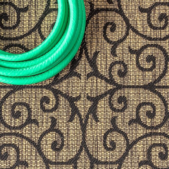 JONATHAN Y Vintage Filigree Indoor Outdoor Square Area Rug 5X5 Black/Khaki, Madrid Textured Weave for Backyard, Patio, Porch, Easy-Cleaning, High Traffic, Pet-Friendly, Non-Shedding (SMB107A-5SQ)