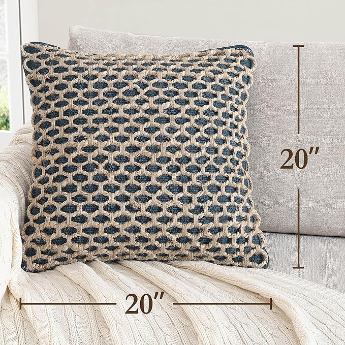 Boho Living Jada Decorative Throw, Includes Accent, Premium Woven Design, Living Room Décor, (1) 20" x 20" Pillow Cover with Insert, Indigo