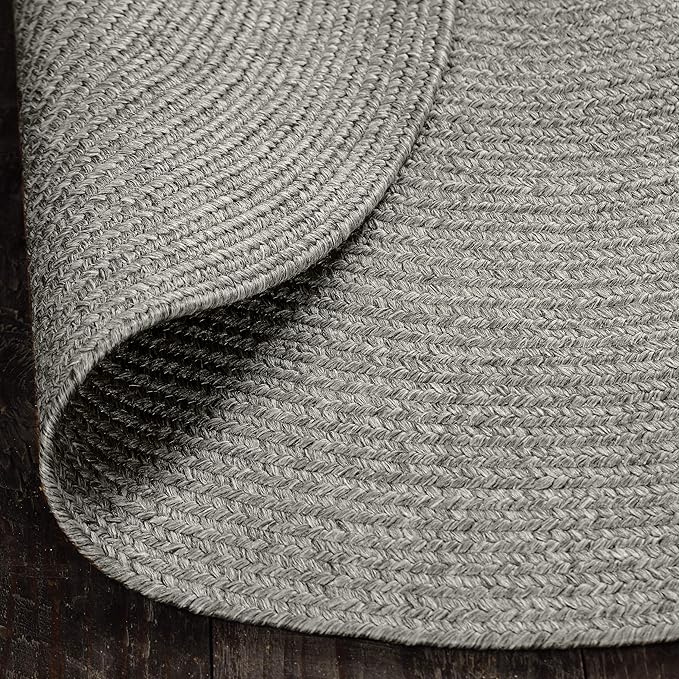 Superior Indoor/Outdoor Area Rug, Reversible Braided Floor Decor for Living Room, Kitchen, Patio, Front Porch, Modern Boho Farmhouse Rugs, Hardwood, Bedroom Accessories, 4' Round, Slate