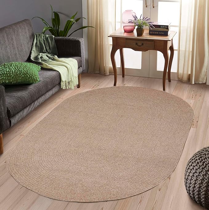Superior Indoor/Outdoor Area Rug, Reversible Braided Floor Decor for Living Room, Kitchen, Patio, Front Porch, Modern Boho Farmhouse Rugs, Hardwood, Bedroom Accessories, 5' x 8', Latte