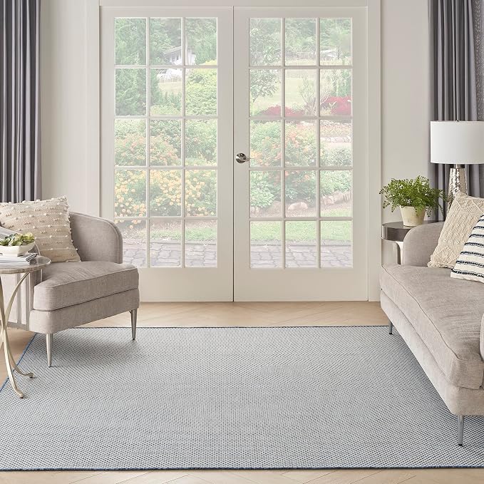 Nourison Home Courtyard Ivory Blue 6' x Square Area Rug - Easy Clean, Non Shedding, Bed Room, Living Room, Dining Room, Kitchen (6' x Square)