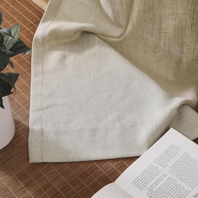 Central Park Sand Pinch Pleated Light Filtering Curtain Panel 90 Inches Linen Blended with Microfiber Liner Rustic Textured Window Drapes for Living Room Bedroom with Back Tabs Hooks, 40" L x90 W x2