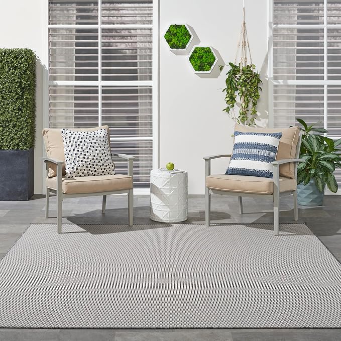 Nourison Home Courtyard Ivory Charcoal 8' x Square Area Rug - Easy Clean, Non Shedding, Bed Room, Living Room, Dining Room, Kitchen (8' x Square)