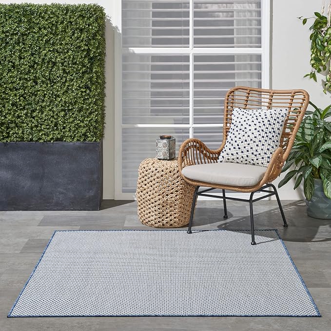 Nourison Home Courtyard Ivory Blue 4' x Square Area Rug - Easy Clean, Non Shedding, Bed Room, Living Room, Dining Room, Kitchen (4' x Square)