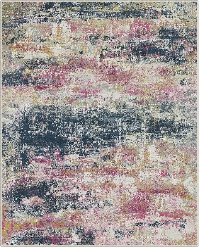 BEIMO Area Rugs 8x10 for Living Room Bedroom, Modern Abstract Machine Washable Rug, Large Soft Low Pile Floor Carpet with Non Slip Backing for Dining Room, Navy/Pink