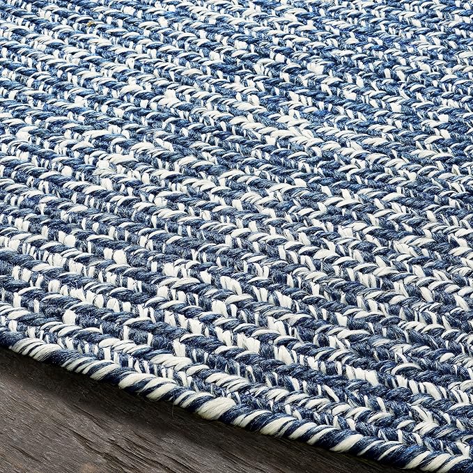 Superior Indoor/Outdoor Area Rug, Dual-Tone Reversible Braided Floor Decor for Patio, Front Porch, Entryway, Living Room, Office, Nursery, Artistic Home, 6' Round, Denim Blue-White