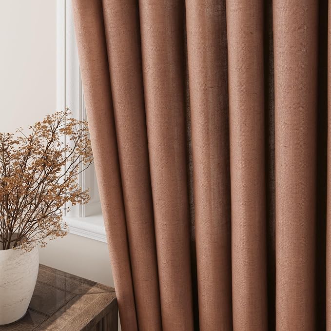 Cappuccino Linen Curtains 96 Inches Length for Living Room Grommet Top Design Semi Sheer Light Filterinig Bedroom Window Panels Modern Farmhouse Minimalist Room Decor Sheer Drapes 52x96, 2 Panels