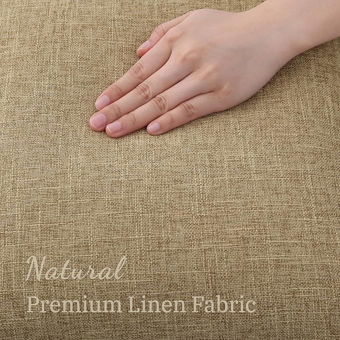 decorUhome Summer Decorative Throw Pillow Covers 20x20 Set of 2 Square Faux Linen Farmhouse Pillow Covers with Stitched Edge Outdoor Neutral Pillow Covers for Couch Sofa Living Room, Khaki