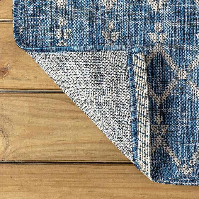 JONATHAN Y Moroccan Geometric Indoor Outdoor Runner Rug 2X14 Navy/Light Gray, Ourika Textured Weave for Backyard, Patio, Porch, Easy-Cleaning, High Traffic, Pet-Friendly, Non-Shedding (SMB108B-214)