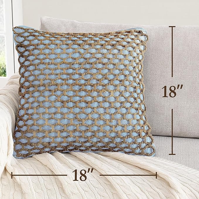 Boho Living Jada Decorative Throw, (1) 18" x 18" Pillow Cover with Insert, Light Blue