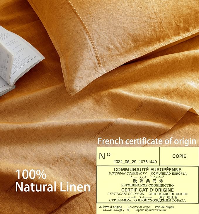 Talasily 100% French Linen Pillow Case Standard Size Set of 2,Oeko-TEX Certified Stone Washed Flax Pillow Shams with Envelope Closure - Breathable & Cooling for Hot Sleepers（Caramel,20''x26''）