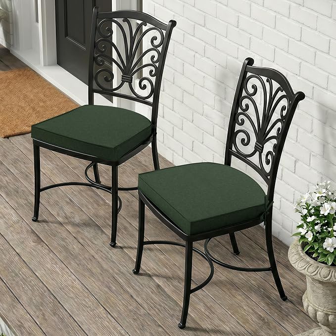 Outdoor Chair Cushions, Fade-Resistant & Water-Resistant, D Shaped Patio Furniture Seat Chair Pads Replacement with Ties, Non-Slip Bottom, Removable Cover, Set of 2, 17 x 16 Inch, Olive Green