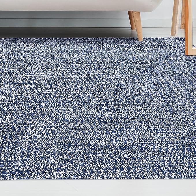 Superior Large Indoor/Outdoor Area Rug, Multi-Tone Reversible Braided Floor Decor for Patio, Front Porch, Entryway, Living Room, Office, Nursery, Artistic Home, 4' x 6', Denim Blue-White