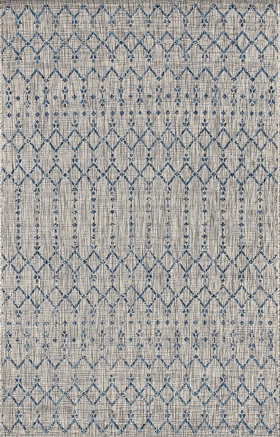 JONATHAN Y Moroccan Geometric Indoor Outdoor Area Rug 3X5 Light Gray/Navy, Ourika Textured Weave for Backyard, Patio, Porch, Easy-Cleaning, High Traffic, Pet-Friendly, Non-Shedding (SMB108A-3)