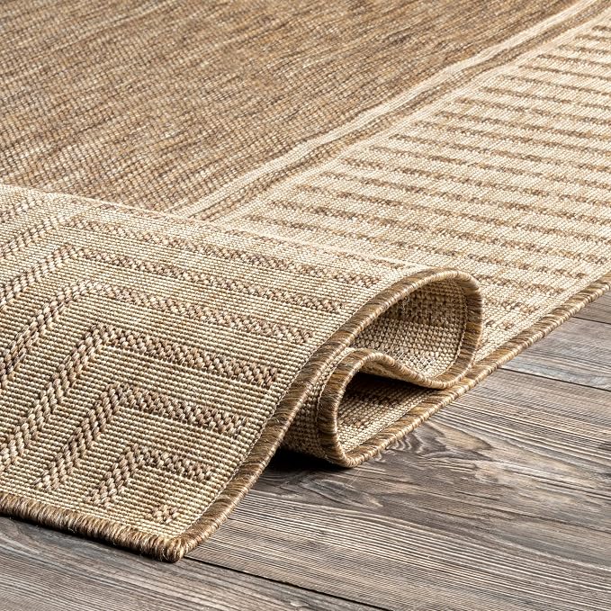 Nuloom Asha Light Brown/Ivory, 4' x 6', Casual, Striped Border, Soft and Cozy, High Traffic, Easy Clean, Durable Area Rug for Indoor/Outdoor Patio, Deck, Porch, Garden, Courtyard