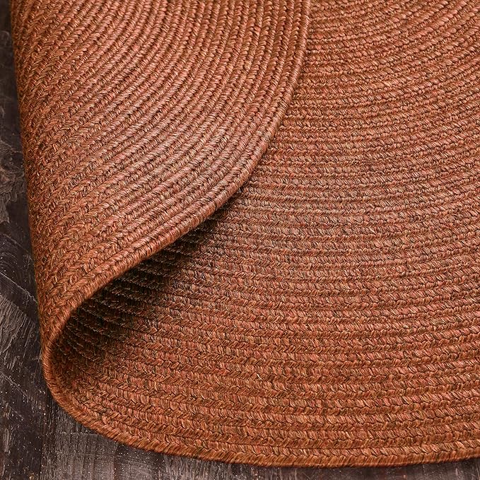 Superior Indoor/Outdoor Area Rug, Reversible Braided Floor Decor for Living Room, Kitchen, Patio, Front Porch, Modern Boho Farmhouse Rugs, Hardwood, Bedroom Accessories, 4' Round, Brick