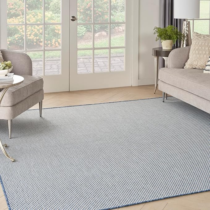 Nourison Home Courtyard Ivory Blue 6' x Square Area Rug - Easy Clean, Non Shedding, Bed Room, Living Room, Dining Room, Kitchen (6' x Square)