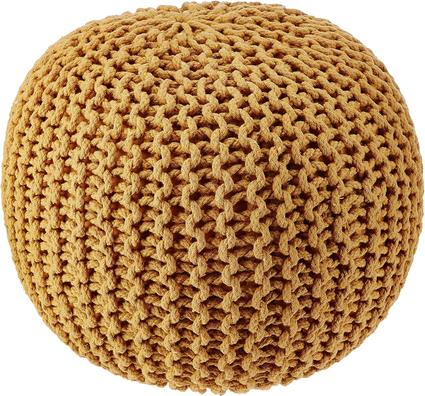 REDEARTH · Round Pouf Ottoman - Hand Knitted Cable Boho Poof Home Décor Pouffe Circular Footrest for Living Room - Bedroom - Lounge - Nursery - 100% Cotton Poufs (19.5"x19.5"x14") - Mustard
