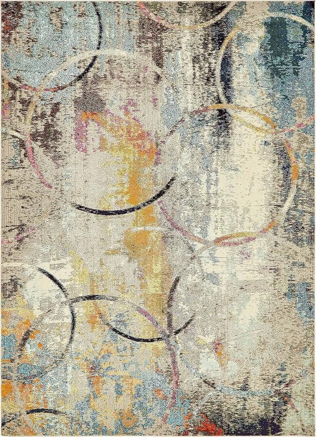 Unique Loom Chromatic Collection Modern Rustic & Vibrant Abstract Area Rug For Any Home Décor (9' 0 x 12' 0 Rectangular, Beige/ Blue)